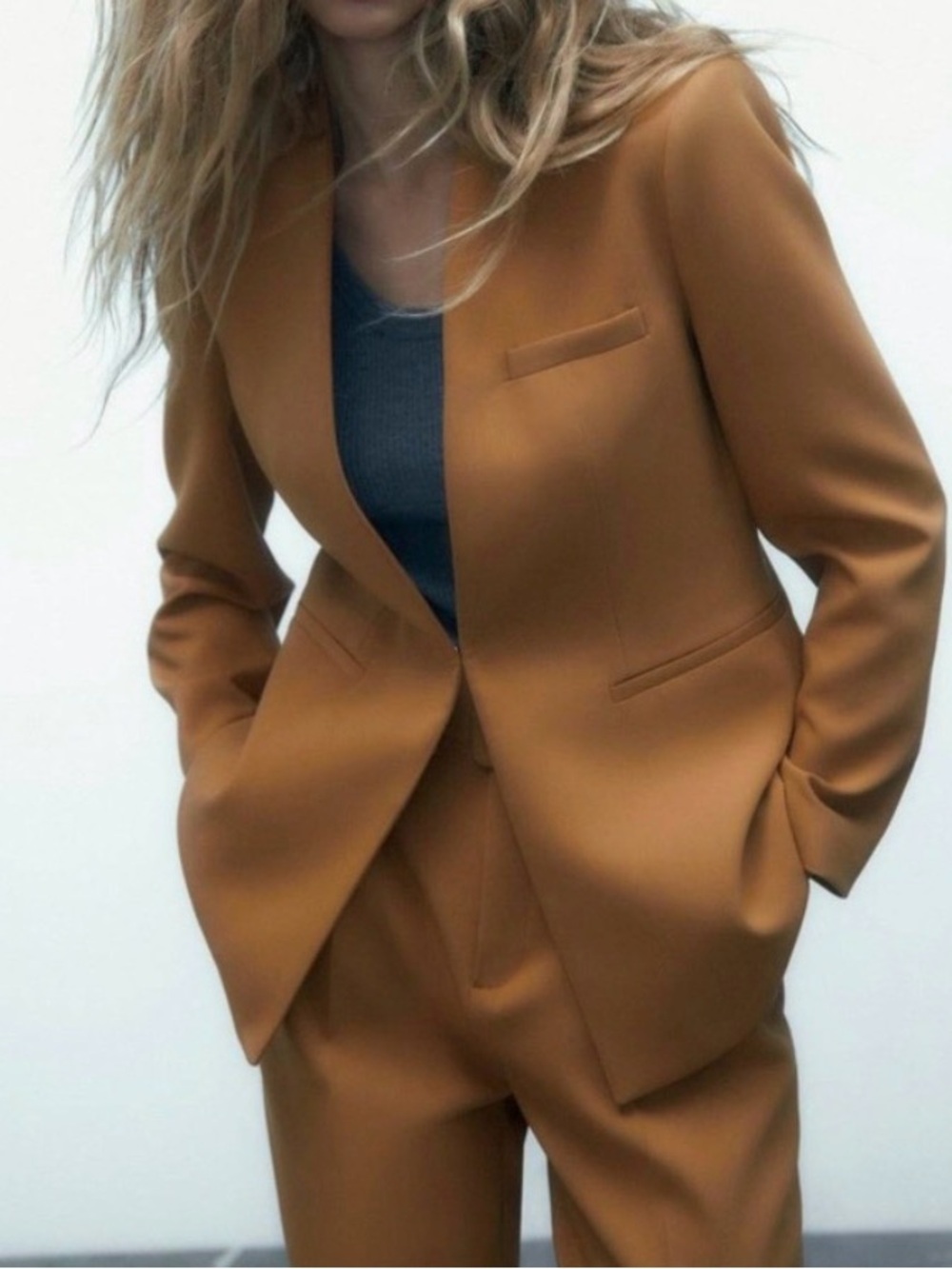 Zara Tailored Blazer in Camel Brown